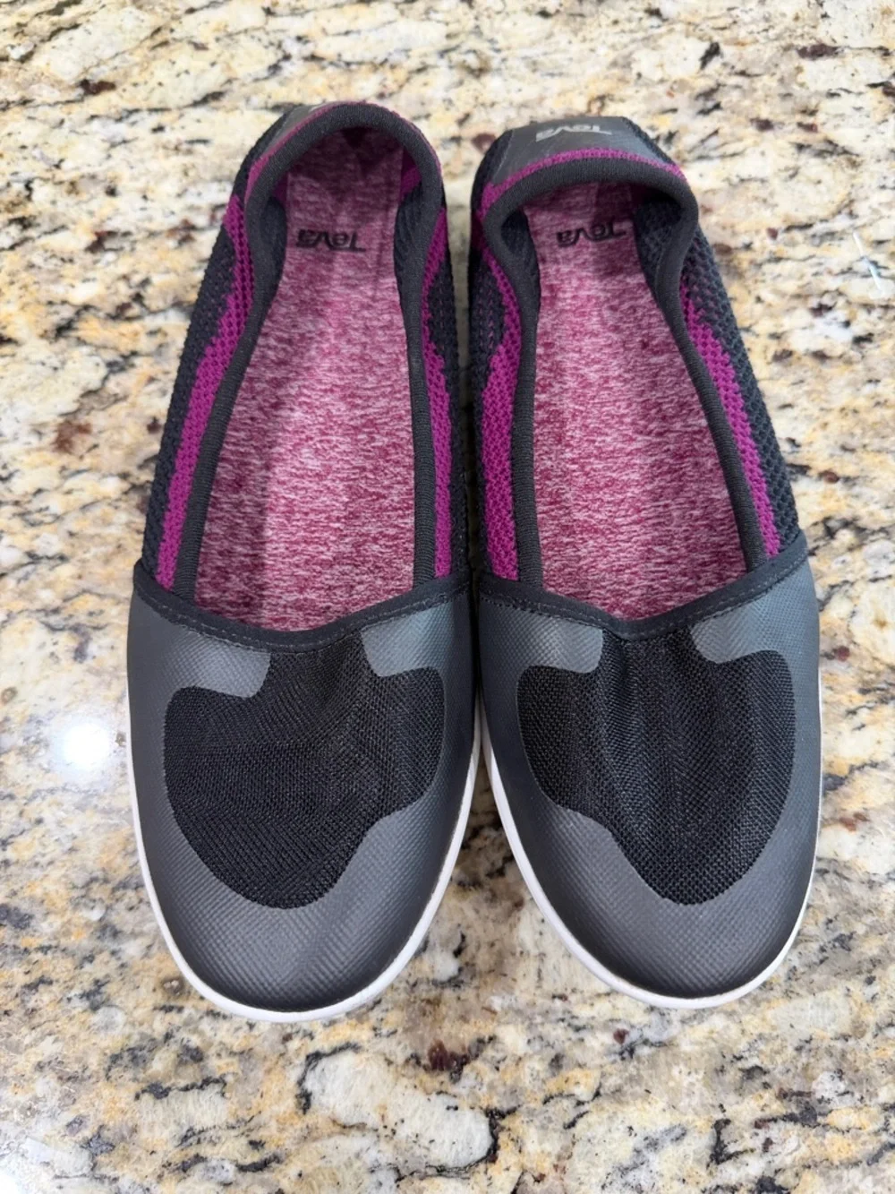 EUC Teva Women's Slip-On Hydro Life Ballerina Flats in Black and Purple Knit